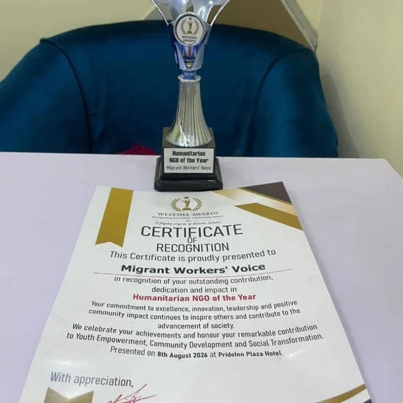 Migrant Workers' Voice Wins Wezesha Award for Humanitarian NGO of the Year 2026 - Kampala Media TV News Story